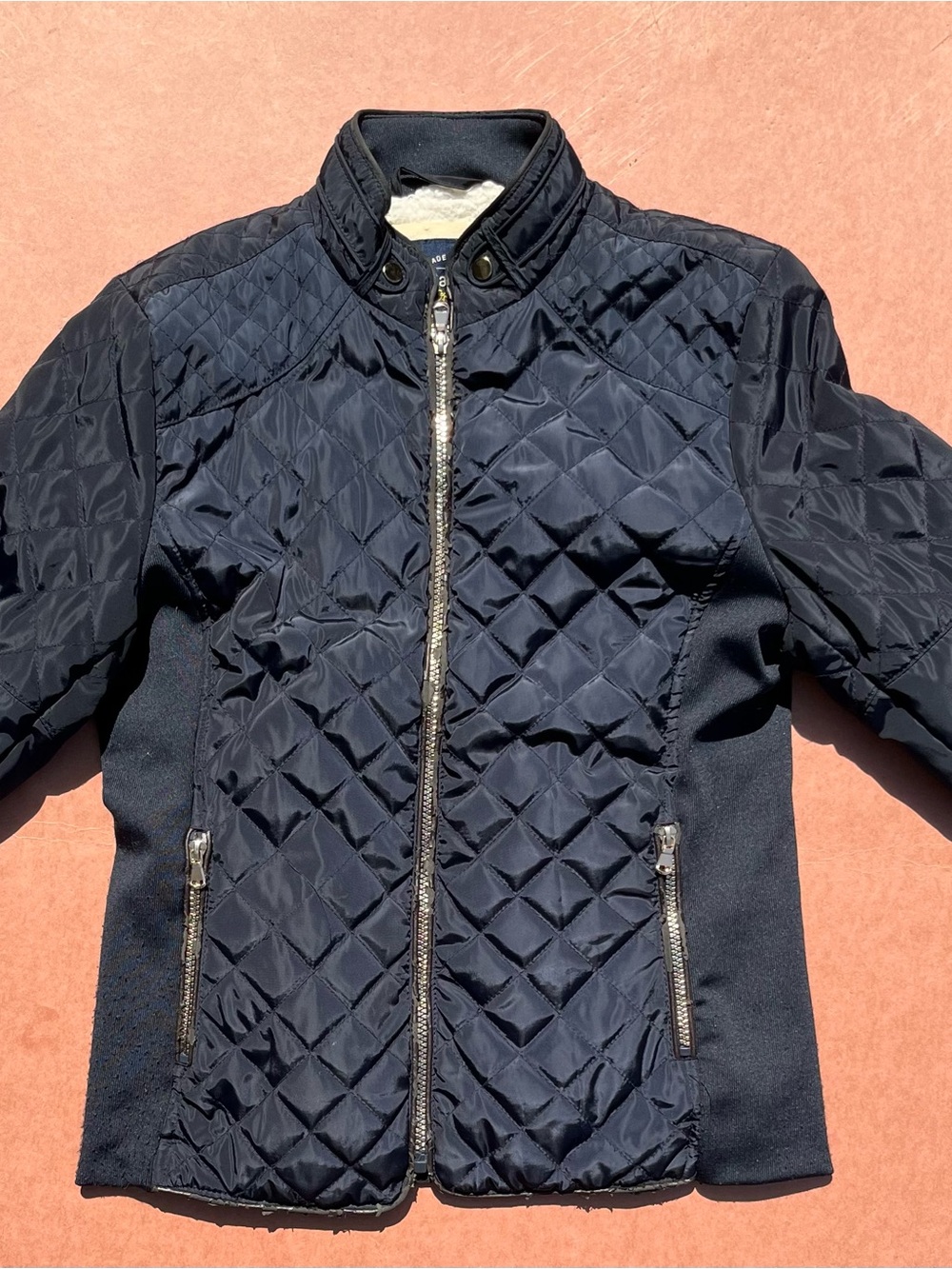Cavalini Quilted Navy Utility Jacket with Brown Elbow Patches - Picture 2 of 9
